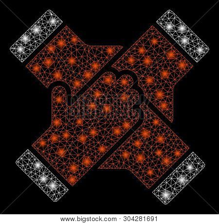 Gold Square Mosaic And Solid Collaboration Hands. Vector Geographic Collaboration Hands In Yellow Go