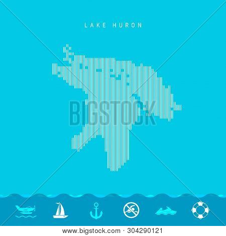 Vector Vertical Lines Pattern Map Of Lake Huron, One Of The Five Great Lakes Of North America. Strip