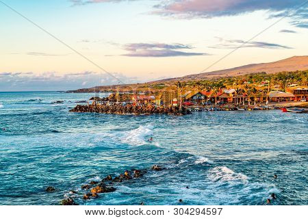 Easter Island, Chile - February 11, 2016 : View Of Fisherman Port Of Hanga Roa Village On Rapa Nui O