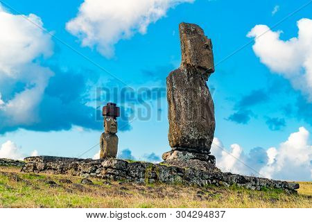 Ahu Tahai And Ahu Ko Te Riku In The Archaeological Site Of Tahai On Easter Island In Chile