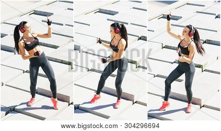 Young, Fit And Sporty Woman Doing Sports At The Stret. Fitness, Sport, Urban Jogging And Healthy Lif