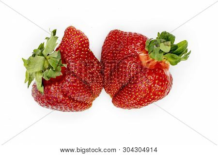 Imperfect Organic Strawberry. Fresh Food Isolated On White Background. Delicious Ripe Berry Nutrient