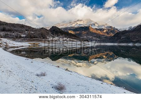 Lake Bubal Mountain Snow Reflection Blue Sky Clouds