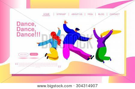 Cartoon Character Dancing People On Landing Page Template. .sport Dance Picture For Website With Man