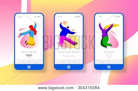 Cartoon Character Dancing People On Landing Page Template. .sport Dance Picture For Website With Man