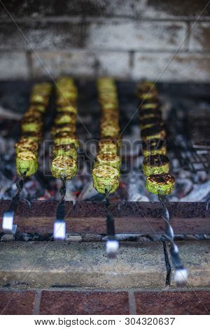 Grilled Zucchini.green Zucchini Prepared Over The Coals