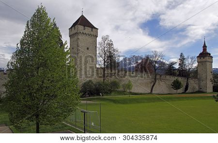 Part Of Musegg Wall In City Luzern