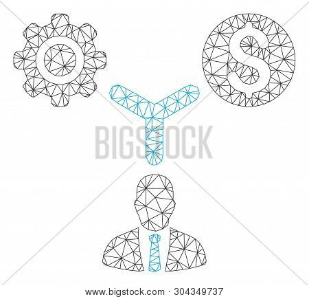 Mesh Business Scheme Polygonal 2d Vector Illustration. Carcass Model Is Based On Business Scheme Fla