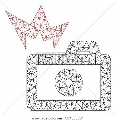Mesh Camera Flash Polygonal Icon Vector Illustration. Carcass Model Is Based On Camera Flash Flat Ic