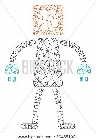 Mesh Brain Robot Polygonal Icon Vector Illustration. Abstraction Is Based On Brain Robot Flat Icon. 