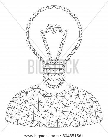 Mesh Bulb Inventor Polygonal Icon Vector Illustration. Abstraction Is Based On Bulb Inventor Flat Ic