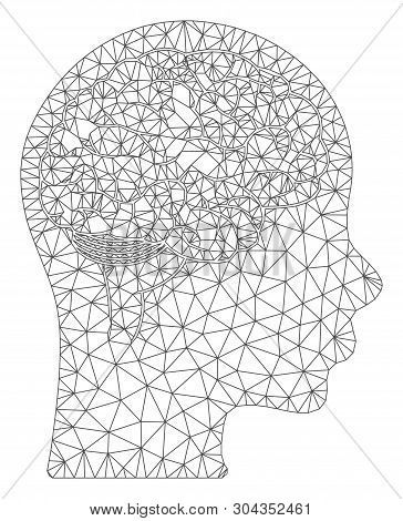 Mesh Brain Polygonal Icon Vector Illustration. Model Is Based On Brain Flat Icon. Triangular Mesh Fo