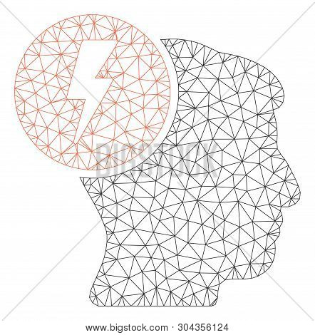 Mesh Brain Electricity Polygonal Icon Vector Illustration. Carcass Model Is Based On Brain Electrici