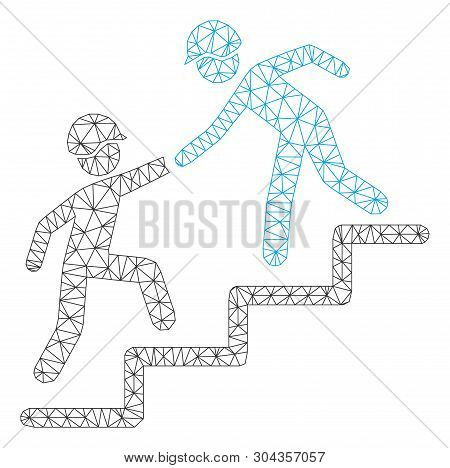 Mesh Builder Business Help Polygonal Icon Vector Illustration. Carcass Model Is Based On Builder Bus