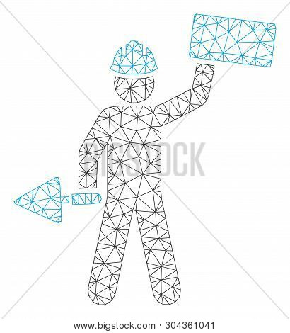 Mesh Brickwork Builder Polygonal Icon Vector Illustration. Carcass Model Is Based On Brickwork Build