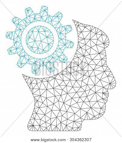 Mesh Brain Gear Polygonal Icon Vector Illustration. Model Is Based On Brain Gear Flat Icon. Triangul