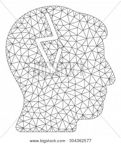 Mesh Brain Electric Strike Polygonal Icon Vector Illustration. Carcass Model Is Based On Brain Elect