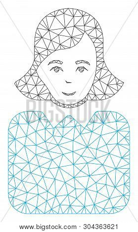 Mesh Bureaucrat Woman Polygonal Icon Vector Illustration. Carcass Model Is Based On Bureaucrat Woman