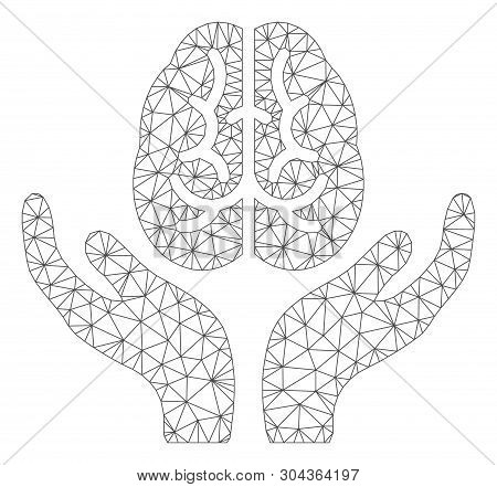 Mesh Brain Care Hands Polygonal Icon Vector Illustration. Carcass Model Is Based On Brain Care Hands