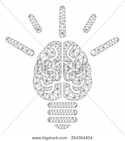 Mesh Brain Idea Bulb Polygonal Icon Vector Illustration. Carcass Model Is Based On Brain Idea Bulb F