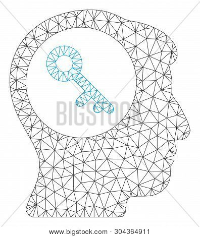 Mesh Brain Key Polygonal Icon Vector Illustration. Model Is Based On Brain Key Flat Icon. Triangular