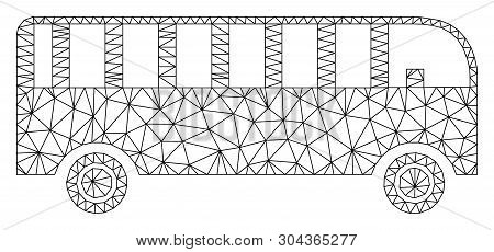 Mesh Bus Polygonal Icon Vector Illustration. Model Is Based On Bus Flat Icon. Triangle Mesh Forms Ab