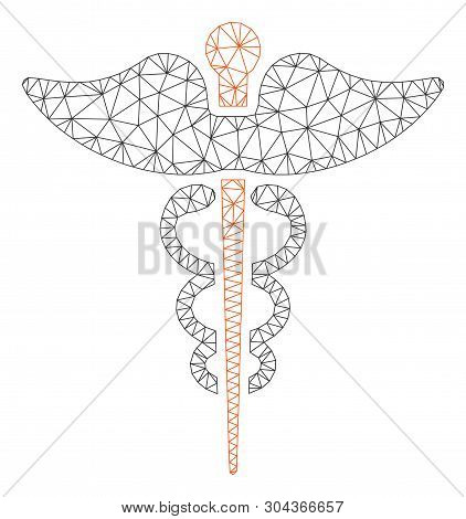 Mesh Caduceus Polygonal 2d Vector Illustration. Carcass Model Is Based On Caduceus Flat Icon. Triang