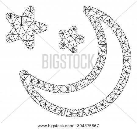 Mesh Clear Night Sky Polygonal Icon Vector Illustration. Model Is Based On Clear Night Sky Flat Icon