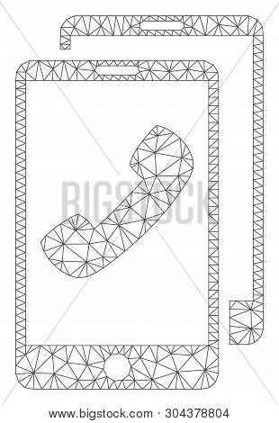 Mesh Cell Phones Polygonal Icon Vector Illustration. Model Is Based On Cell Phones Flat Icon. Triang