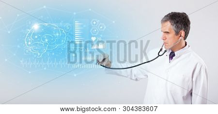 Middle aged neurologist showing the test result 