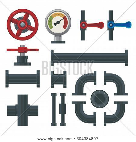 Plumbing System Elements. Piping Connection With Preassure Gauge And Valves. Fuel And Water Industry