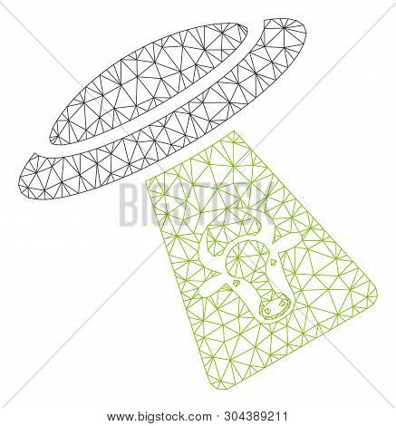 Mesh Cattle Ufo Abduction Polygonal Icon Vector Illustration. Model Is Based On Cattle Ufo Abduction