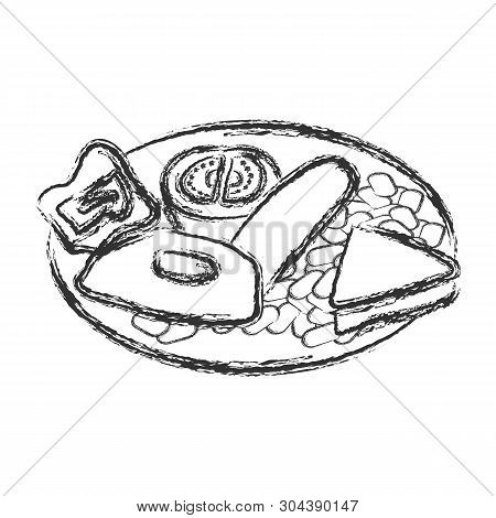 Breakfast Set, Black And White Outline Vector Illustration