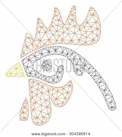 Mesh Cock Head Polygonal 2d Vector Illustration. Model Is Based On Cock Head Flat Icon. Triangle Mes