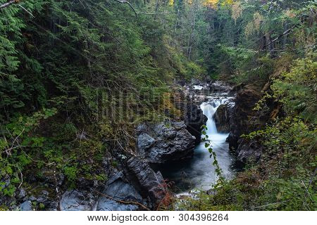 A Landscape Aspect Of Qualicum River Rushes Through The Gorge In Little Qualicum Provincial Park, Va