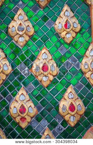 Thai Pattern On Wall Of Churchat  Wat Rakhang Khositaram Bangkok ,thailand