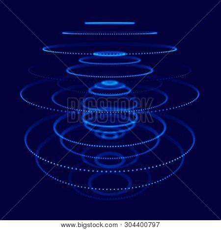 Abstract Blue 3D Sphere Made Of Points. Futuristic Technology Style. Sphere Particles. Plexus Effect
