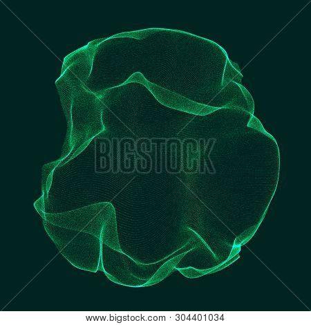 Space-time Green Portal. Futuristic 3D Portal. Cosmic Wormhole. Funnel-shaped Tunnel. 3D Rendering.