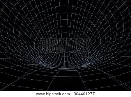 3D Tunnel. Tunnel Or Wormhole. Grid Texture. Abstract Tunnel. 3D Vector Illustration Tunnel.