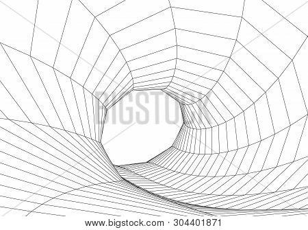 3D Tunnel. Tunnel Or Wormhole. Grid Texture. Abstract Tunnel. 3D Vector Illustration Tunnel.