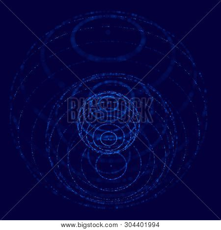 Abstract Blue 3D Sphere Made Of Points. Futuristic Technology Style. Sphere Particles. Plexus Effect