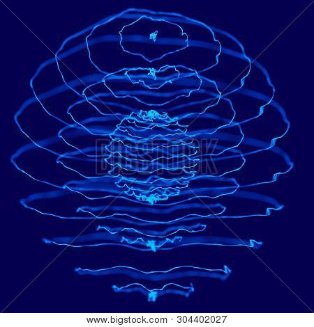 Abstract Blue 3D Sphere Made Of Points. Futuristic Technology Style. Sphere Particles. Plexus Effect