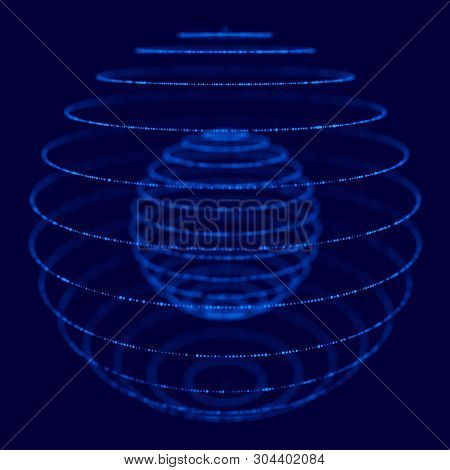 Abstract Blue 3D Sphere Made Of Points. Futuristic Technology Style. Sphere Particles. Plexus Effect