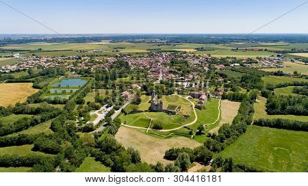 Aerial View Of Maillezais Abbey In The Poitevin Marsh, France