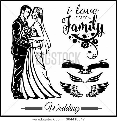 Wedding Couple Silhouette Groom And Bride - Vector Stock