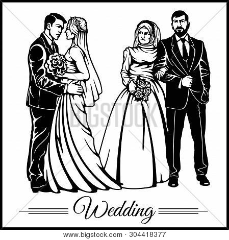 Wedding Couple Silhouette Groom And Bride - Vector Stock