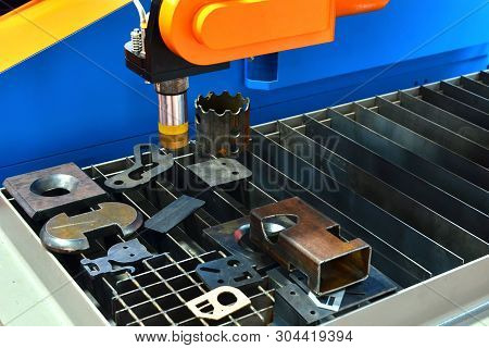 Cnc Laser Cutting Of Metal, Modern Industrial Technology,  close-up. Shooting In Real Conditions, A