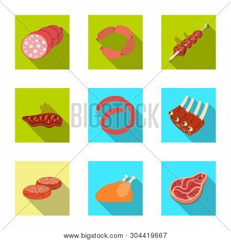 Vector Illustration Of Meat And Ham Icon. Set Of Meat And Cooking Vector Icon For Stock.