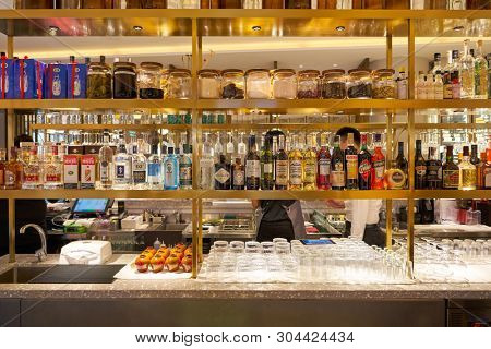 SINGAPORE - CIRCA APRIL, 2019: interior shot of Shang Social at Jewel Changi Airport.