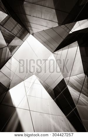 BARCELONA, SPAIN â MAY 13, 2019: Abstract ceiling windo. Museum of Natural Sciences with modern architectural design.